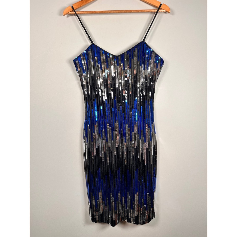 Vintage Dave & Johnny‎ Sequin mini Dress Womens 7/8 Blue Silver Mini party